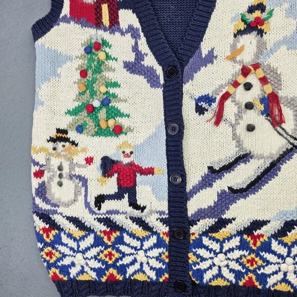 Vintage Crystal Kobe Sweater Vest Womens Medium Navy Ugly Christmas Snowman 90s - Picture 4 of 9